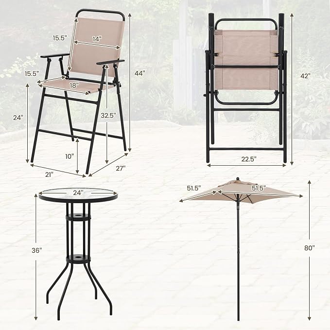 Giantex 4-Piece Outdoor Bar Set, Round High Top Bar Table - Image 4