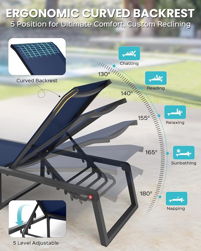 Aluminum Chaise Lounge Chair Outdoor, Foldable & Assembly Free Patio Pool - Image 4