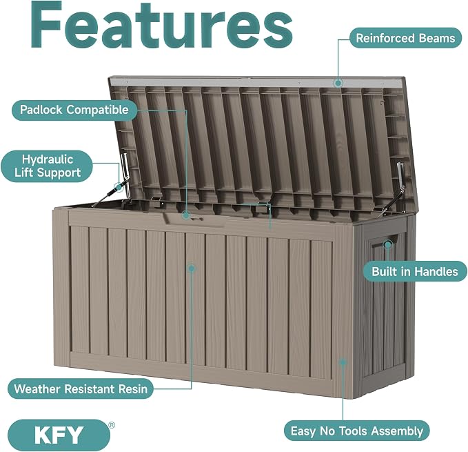 80 Gallon Waterproof Resin Deck Box, UV Resistant Outdoor Storage - Image 3