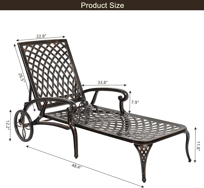 VINGLI Cast Aluminum Outdoor Chaise Lounge Chair - Image 3