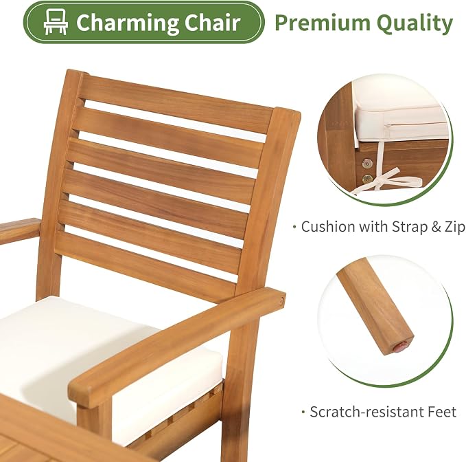 OC Orange-Casual Stackable Patio Dining Chairs Set of 2, Outdoor Acacia Wooden - Image 5