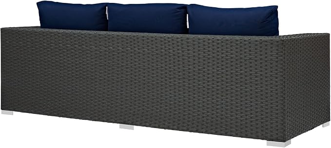 Modway Sojourn Wicker Rattan Outdoor Patio Sunbrella Fabric Sofa in Canvas Navy - Image 5