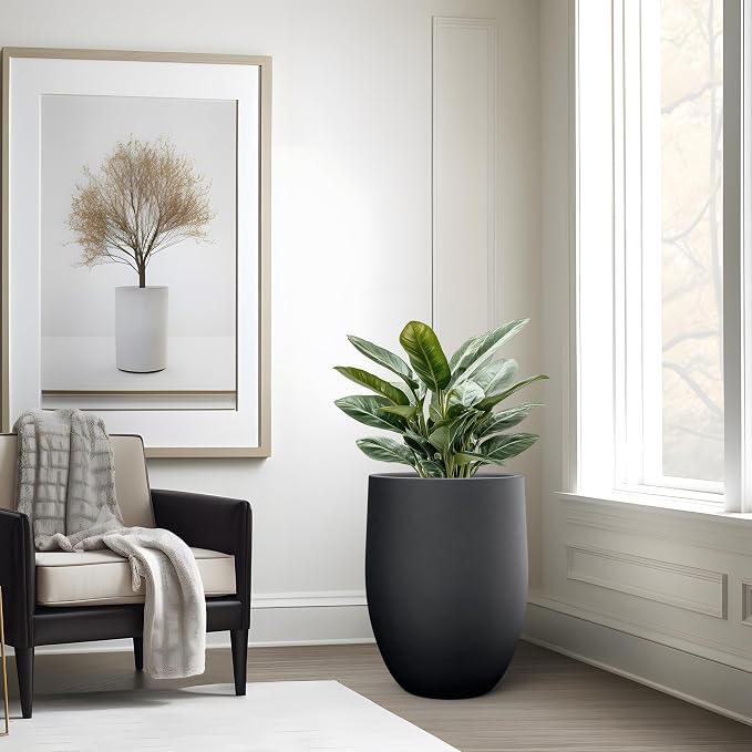 Kante Tall Concrete Planter, 21.7-Inch Height Black Large Indoor Outdoor Plant - Image 5