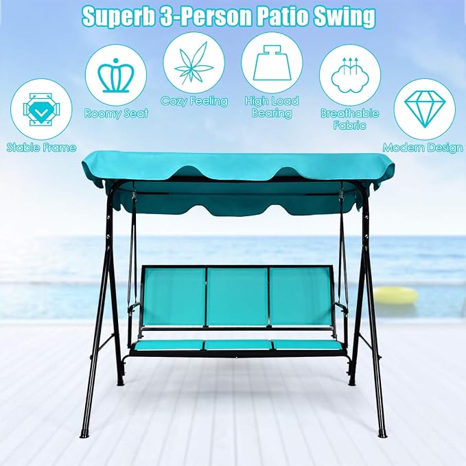 TANGKULA 3 Person Patio Swing, Steel Frame - Image 9