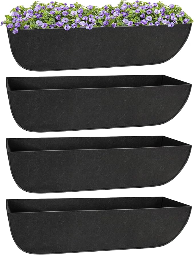 Riare 4 Pack 30 Inch Black Fabric Window Box Liners- Felt Square Trough Planter by Riare