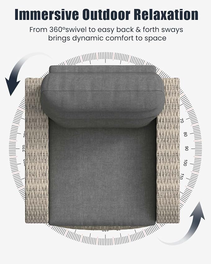 Outdoor Swivel Recliner Chair, All-Weather Wicker Reclining Patio Chair - Image 7