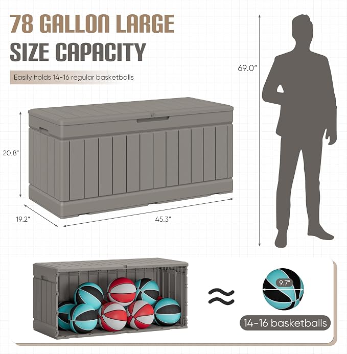 JUMMICO 78 Gallon Outdoor Deck Box Large Resin Storage Box - Image 5