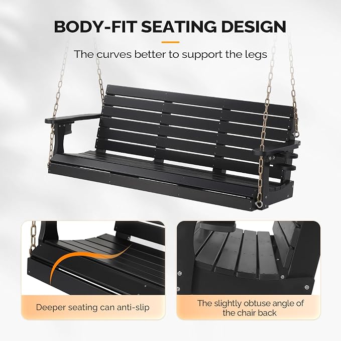 VINGLI Heavy Duty 1600 LBS HDPE Porch Swing Outdoor - Image 5