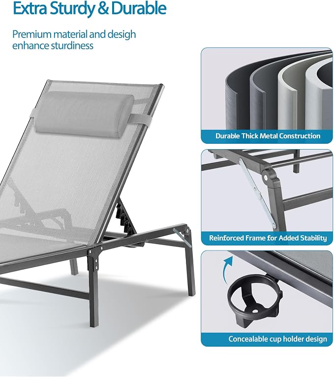 2 Pack Foldable Chaise Lounge Chair - Image 6