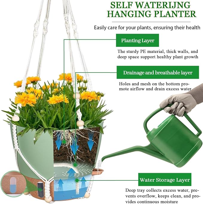 10 Inch Hanging Planters for Indoor Plants, 2 Pack Self Watering Hanging - Image 4