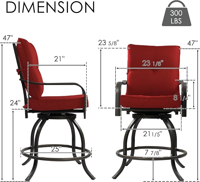 Kozyard Isabella Outdoor Swivel Bar Chairs, Counter Height Patio Bar Stools Set - Image 3