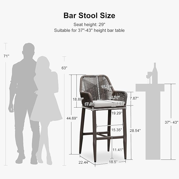 PURPLE LEAF Outdoor Wicker 29" Bar Stools Set of 2, Boho Patio Bar Height Chair - Image 3