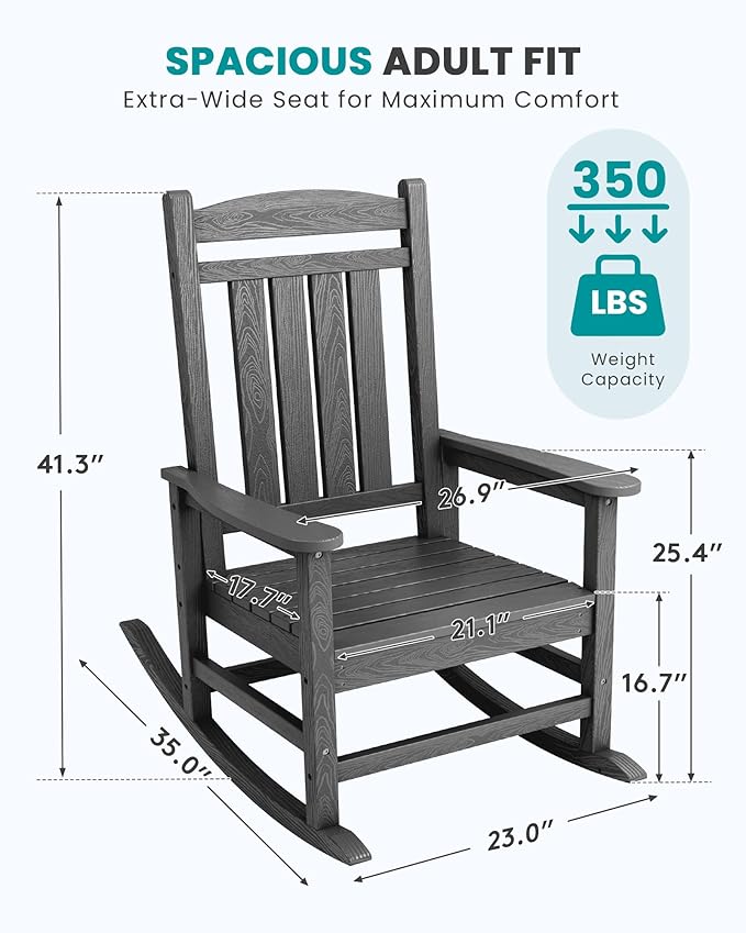 SERWALL Outdoor Rocking Chair, HDPE Patio Rocking Chair All-Weather Porch Rocker - Image 3