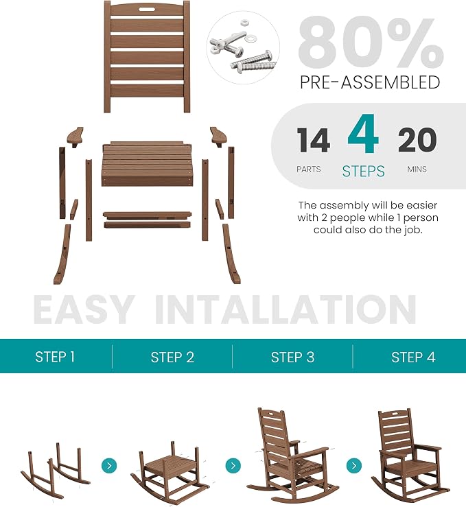SERWALL Outdoor Rocking Chair, Oversized Rocking Chair - Image 8