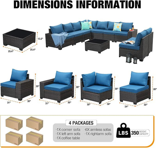 10 Pieces Patio Furniture Set All-Weather Outdoor Wicker Sectional Conversation - Image 2