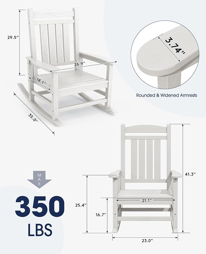 KINGYES Oversized Outdoor Rocking Chair Set of 4, High Density Polyethylene - Image 3
