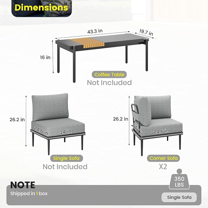 Sundale Outdoor 2 Pieces Metal Patio Furniture Set, Outdoor Sectional Sofa w/6 - Image 2