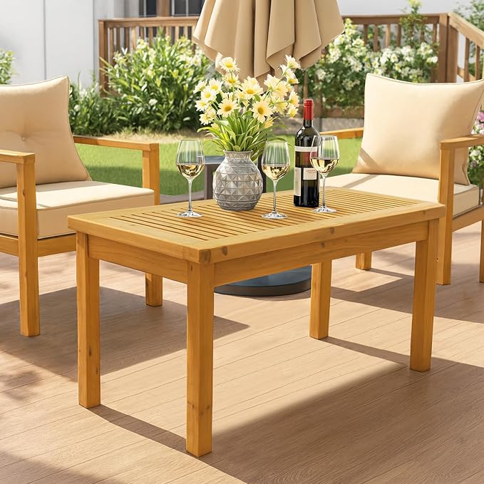 VINGLI Outdoor Wood Coffee Table, Solid Cedar Wood Accent Table - Image 2