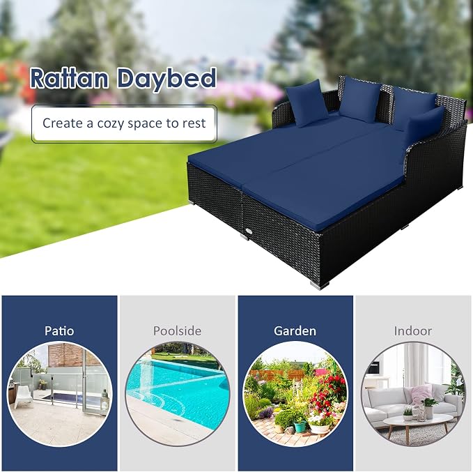 RELAX4LIFE Rattan Patio Outdoor Daybed, Wicker 2-Person Sunbed Loveseat - Image 6
