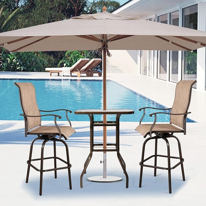 VINGLI Outdoor Bar Table with Umbrella Hole, Metal Patio Bar Height Pub Table - Image 2