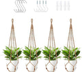 Jute Macrame Plant Hanger Indoor Set of 4 Hanging Planter Basket Flower Pot by Unknown
