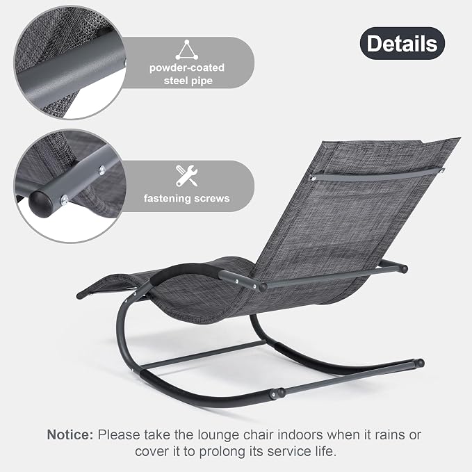 Outdoor Lounge Chairs with Removable Pillow, Pool Chaise Lounge Chairs Set of 2 - Image 5