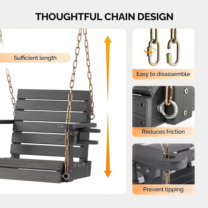 VINGLI Heavy Duty 880 LBS HDPE Porch Swing Outdoor - Image 6