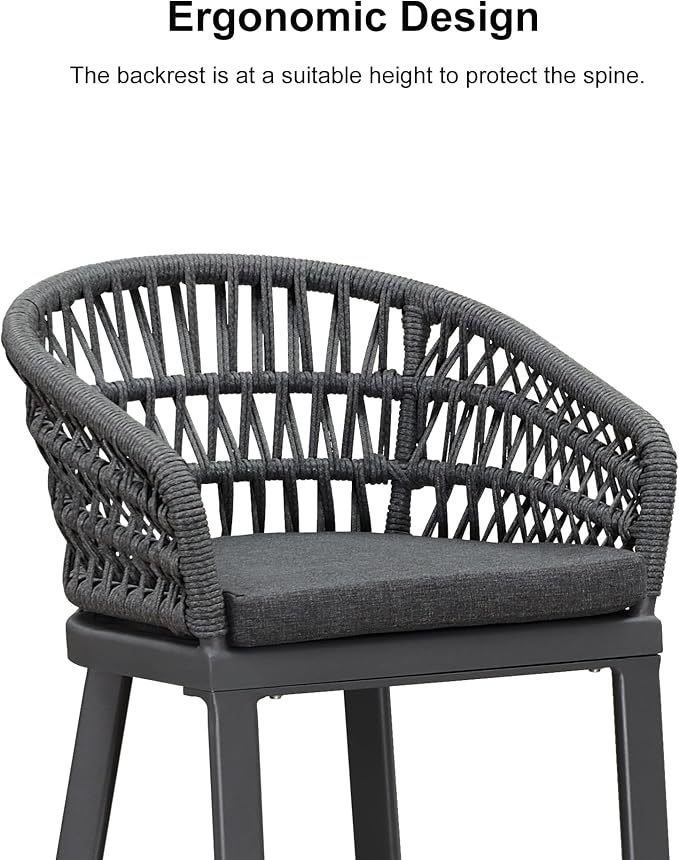 PURPLE LEAF Outdoor Rattan 29" Bar Stools Set of 2, Modern Boho Aluminum Patio - Image 4