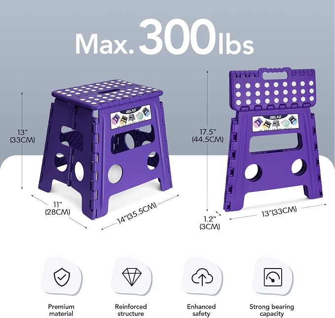 Delxo Folding Step Stool, 13 inch Non-Slip Foldable Stools Up to 300 LBS - Image 2