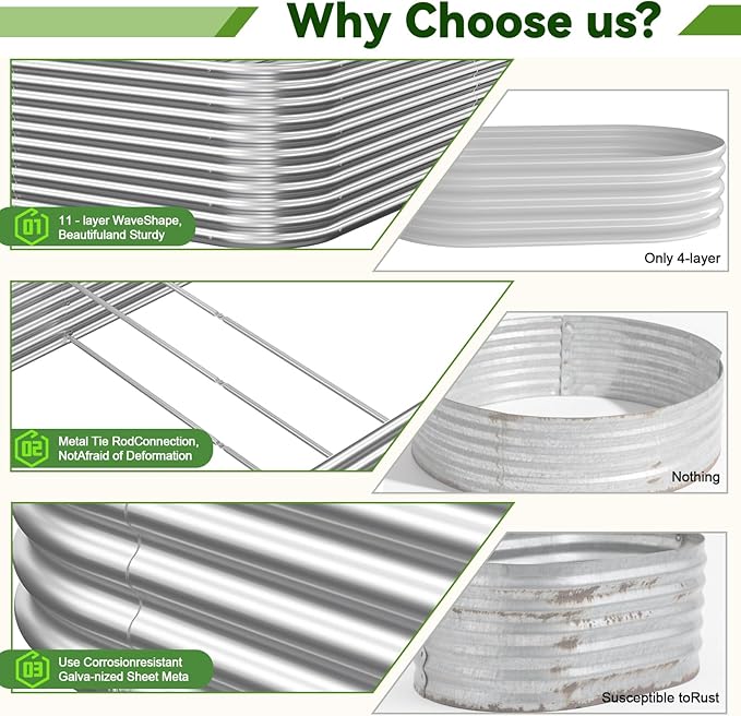 2 Pack Tall 8x3FT Raised Beds for Gardening, Corrugated Galvanized Steel Raised - Image 3