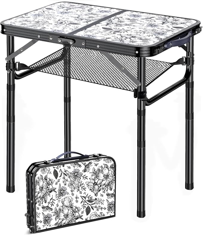 Outdoor Side Table, Portable 3 Adjustable Height Small Outdoor Folding Table by Yriuat