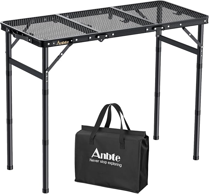 Anbte Folding Grill Table, 3ft Tri-Fold Aluminum Folding Table Adjustable by Anbte