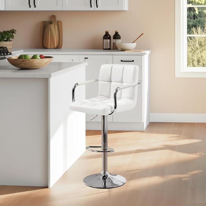 Yaheetech Bar Stools, PU Leather Adjustable Swivel Barstools, Hydraulic Kitchen - Image 2
