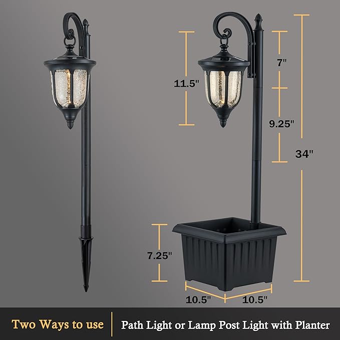 Solar Lamp Post Light with Planter, Outdoor Solar Lights with Crackle Glass - Image 5