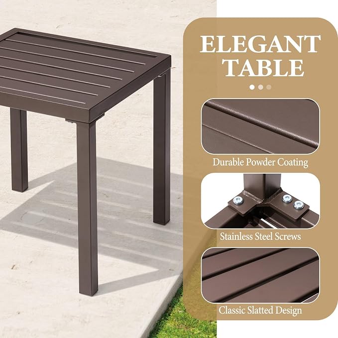 Crestlive Products Outdoor Side Table Set of 2, Small Square Metal End Table - Image 4