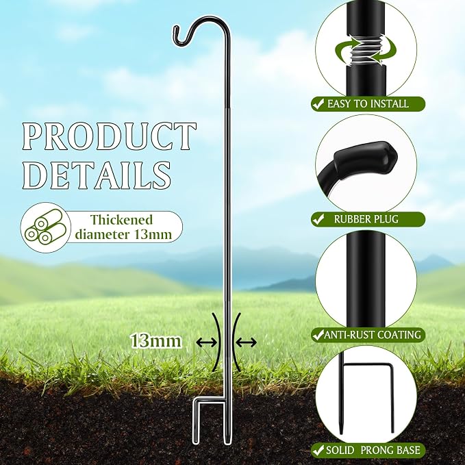 4 Pcs 60 Inch Shepherds Hook for Outdoor Adjustable Bird Feeder Pole Metal - Image 3