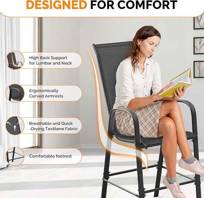 VINGLI Outdoor Bar Chairs Set of 8 – Stackable Outdoor Bar Stools - Image 4