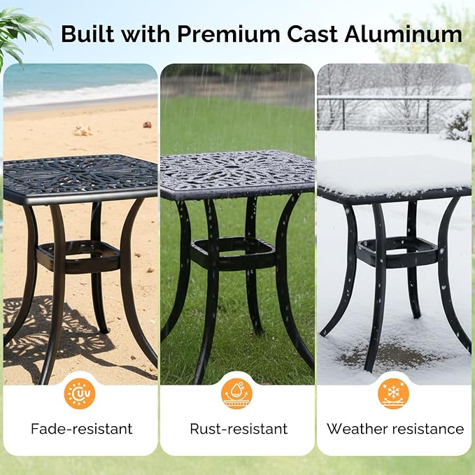 VINGLI 21” Outdoor Side Table, Cast Aluminum All-Weather Patio Side Table Small - Image 6