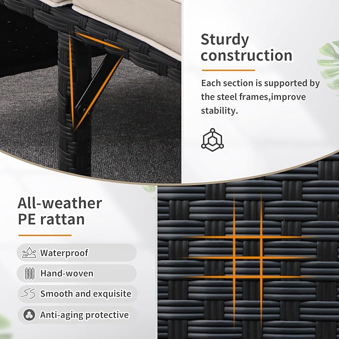 Valita 3-Piece Outdoor PE Rattan Furniture Set Patio Black Wicker Conversation - Image 5