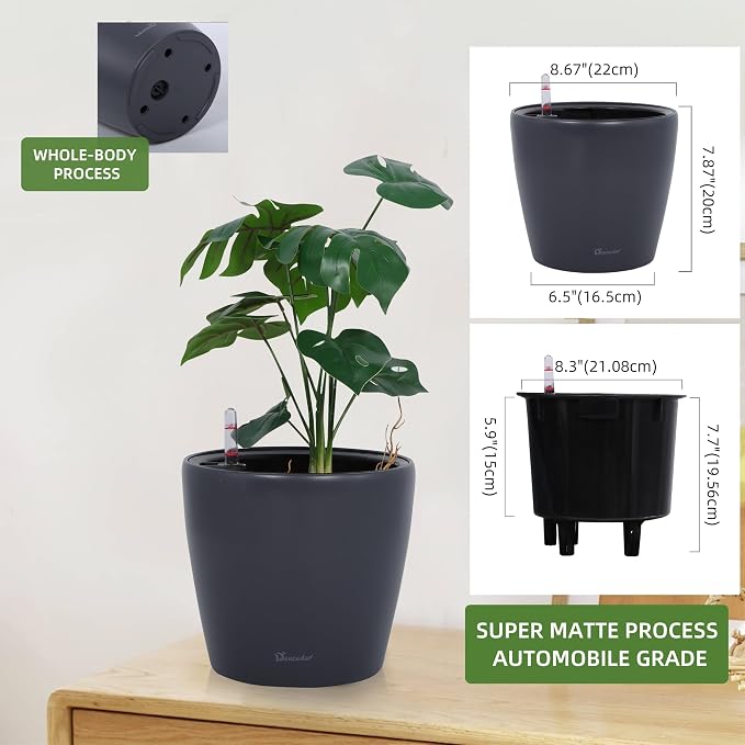 Dexceder 9x8 Inches Self Watering Planter Indoor Outdoor, Inner Pot Design - Image 3