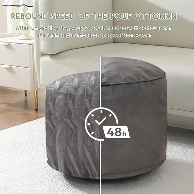 HIGOGOGO Round Stuffed Pouf Ottoman, Pu Leather Poufs - Image 7
