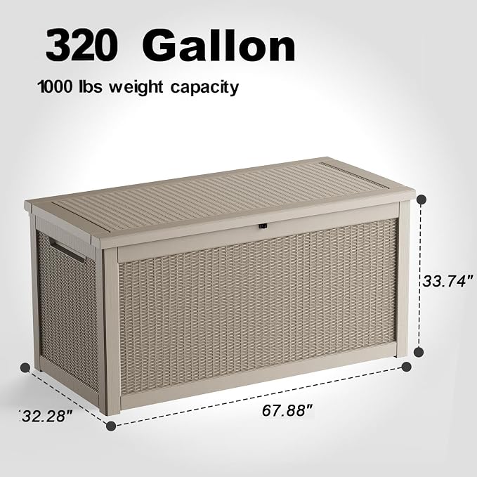 320 Gallon Outdoor Storage Box, Large Waterproof UV Resistant Deck Box - Image 2