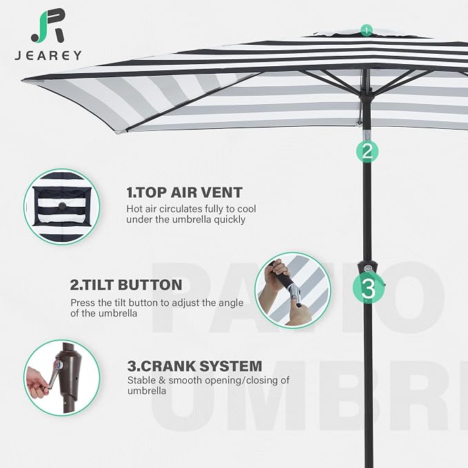 JEAREY 6.5x10 ft Rectangular Patio Umbrellas Rectangle Outdoor Umbrella - Image 7