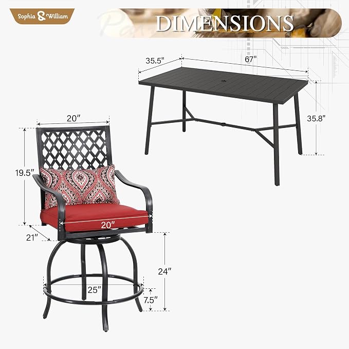 Sophia & William 7-Piece Outdoor Bar Set, Bar Height Patio Table and Chairs - Image 7