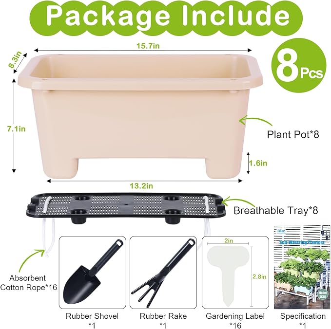 Self-Watering Rectangle Planter Boxes 8-Pack, 15.7-Inch Window Box Planter - Image 7