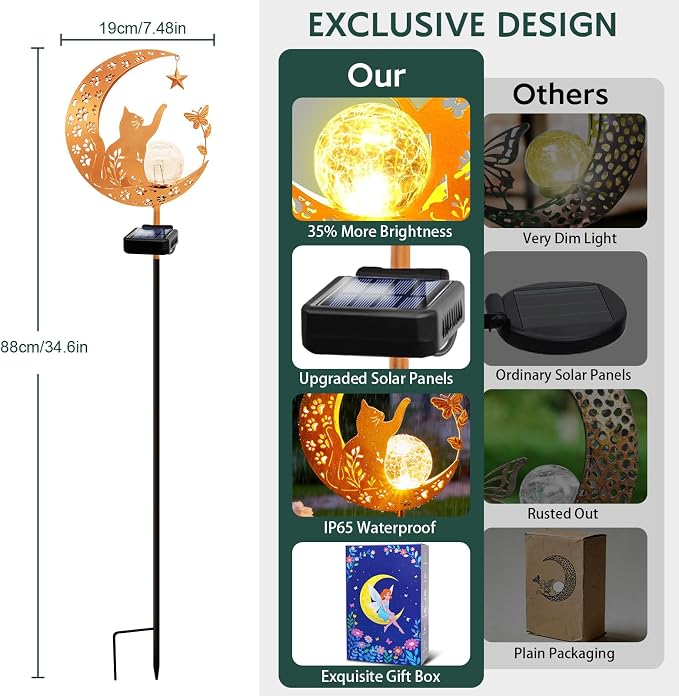 ZNYCYE Solar Lights Outdoor Decorative Moon Cat Butterfly Solar Stake Lights - Image 4