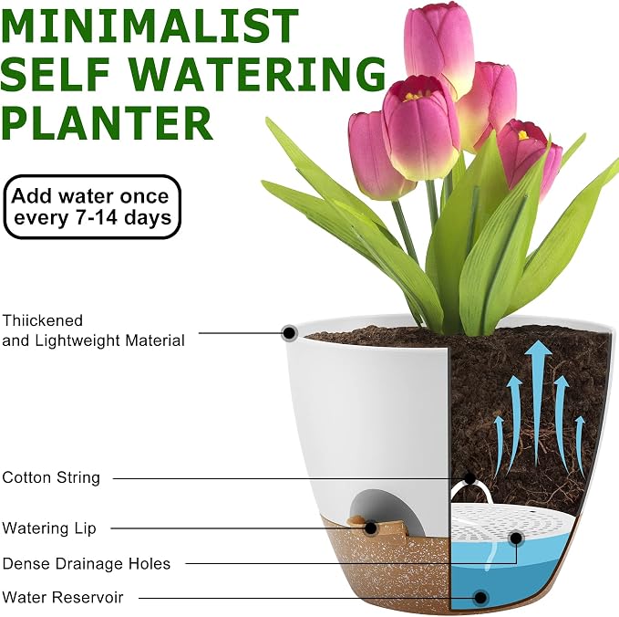 Plant Pots 12/10/9 Inch Self Watering Pots, Plastic Flower Pots, Nursery - Image 4