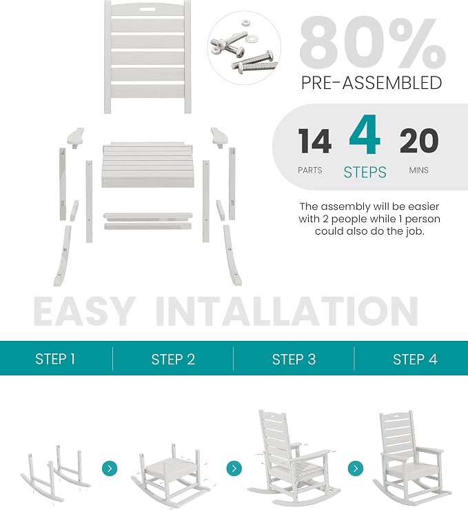 SERWALL Outdoor Rocking Chair Set of 2, Oversized Rocking Chair - Image 5