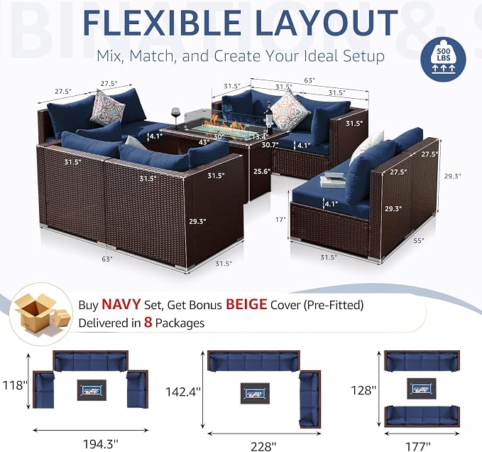 NICESOUL 9 Piece Patio Sectional Sofa Set - Image 4