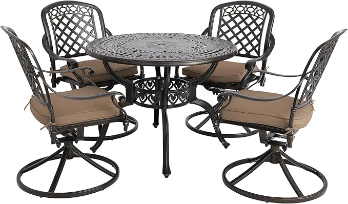 5-Piece Cast Aluminum Outdoor Patio Dining Set, All Weather Cast Aluminum by Sumshadow